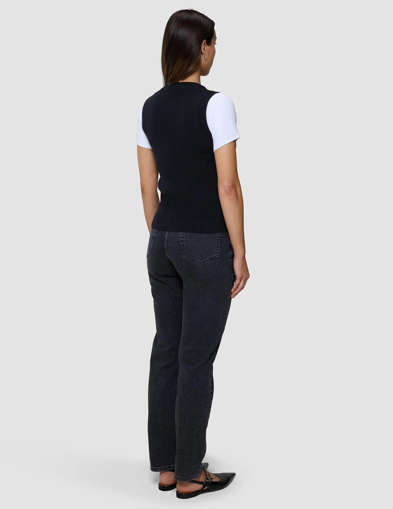Women's Fine Knit Rib Vest Black