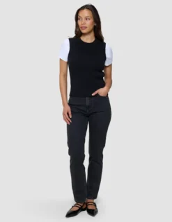 Women's Fine Knit Rib Vest Black