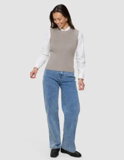 Women's Fine Knit Rib Vest Dark Sand
