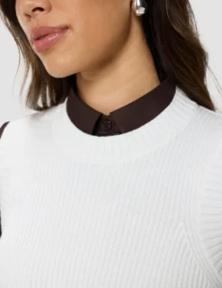 Women's Fine Knit Rib Vest Off White