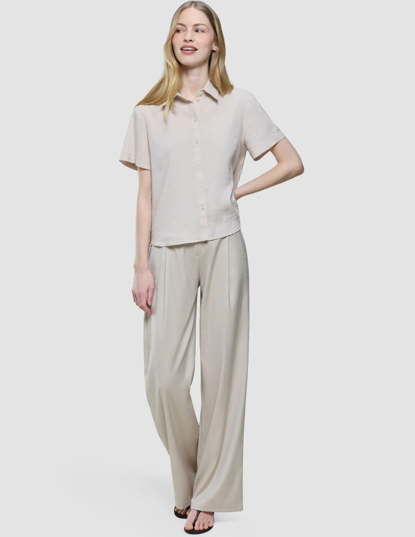 Women's Linen Shirt Short Sleeved Sandy Beige