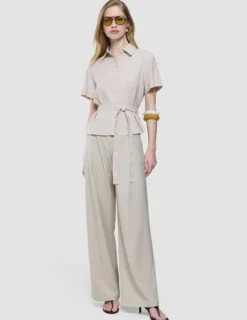 Women's Linen Shirt Short Sleeved Sandy Beige