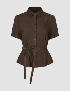 Women's Linen Shirt Short Sleeved Espresso