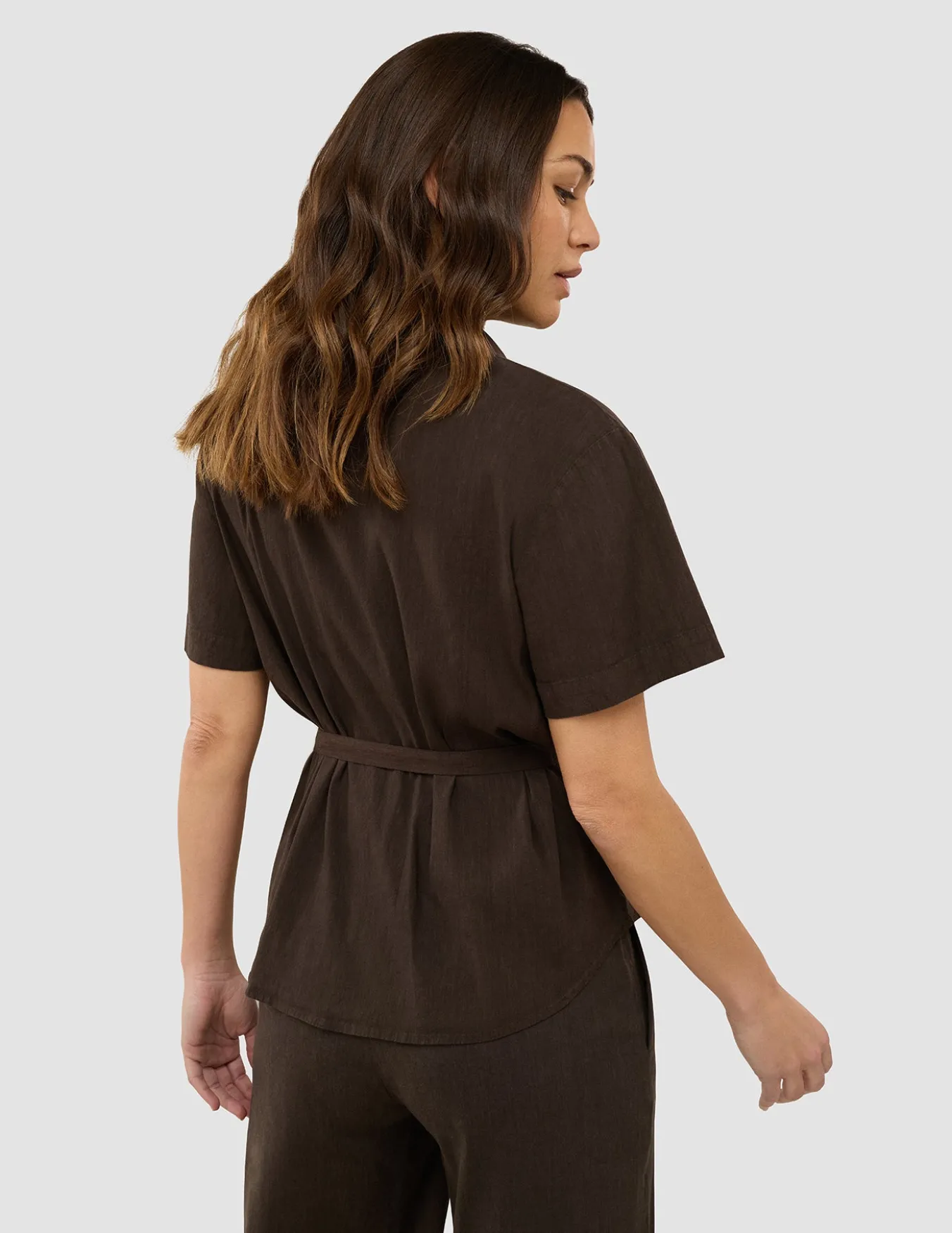 Women's Linen Shirt Short Sleeved Espresso