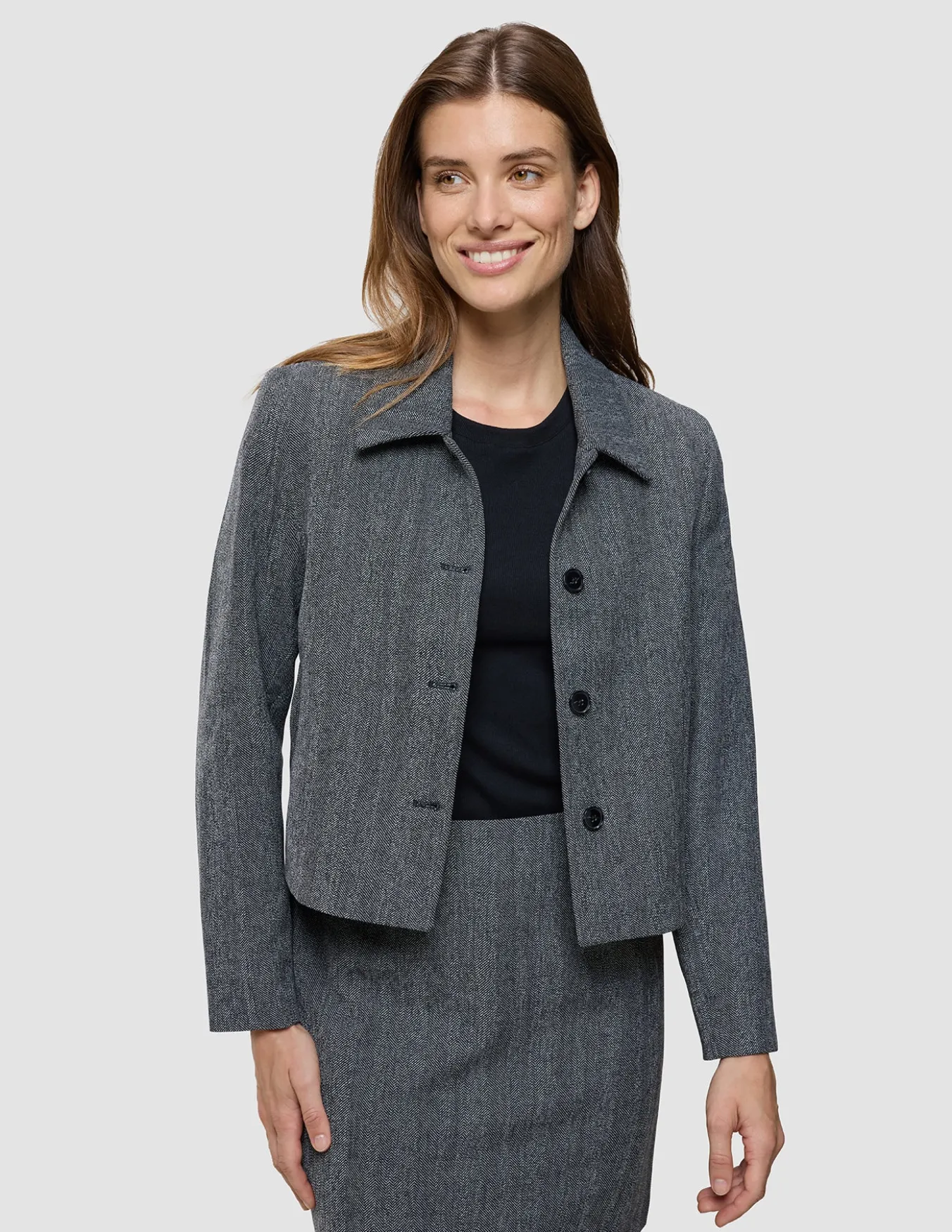 Women's Serene Short Jacket Grey Herringbone