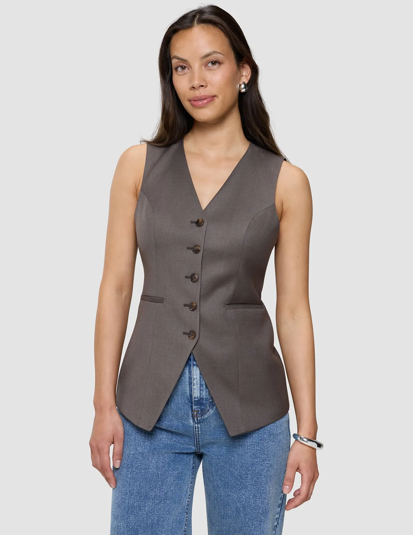Women's Skye Long Vest Dark Chestnut Melange