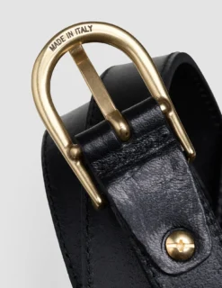Women's Thin Leather Belt Gold Black