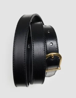 Women's Thin Leather Belt Gold Black