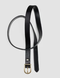Women's Thin Leather Belt Gold Black