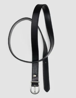Women's Thin Leather Belt Silver Black