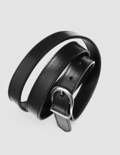 Women's Thin Leather Belt Silver Black