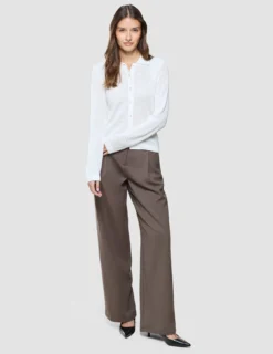 Women Structured Polo Long Sleeve Off White