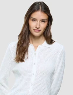 Women Structured Polo Long Sleeve Off White