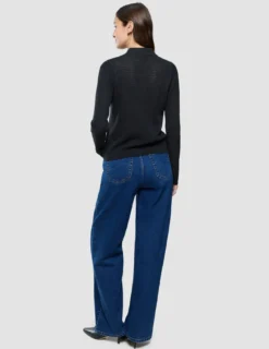 Women Structured Polo Long Sleeve Black