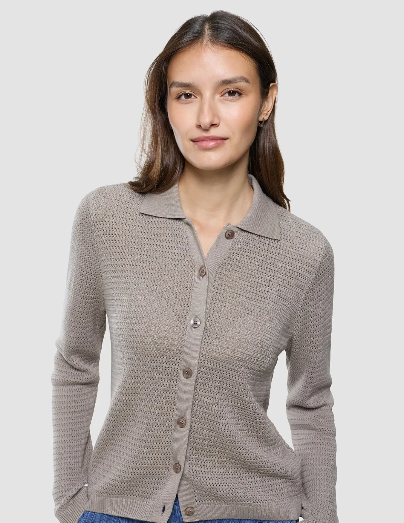 Women Structured Polo Long Sleeve Dark Sand