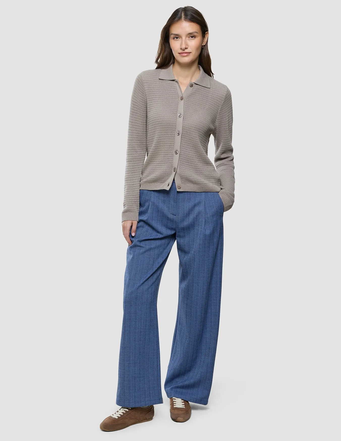 Women Structured Polo Long Sleeve Dark Sand