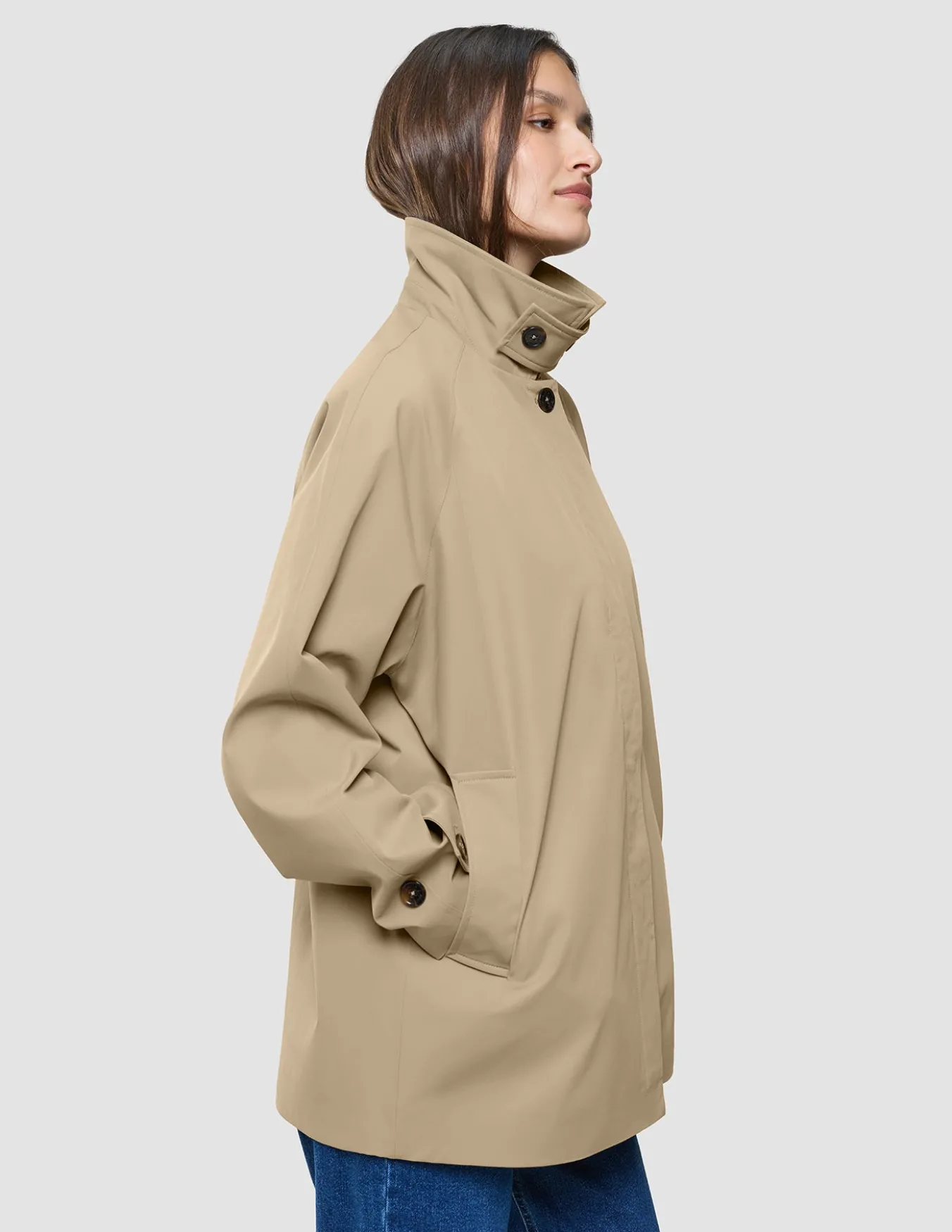 Women Waterproof Trench Coat Short Sand Grain