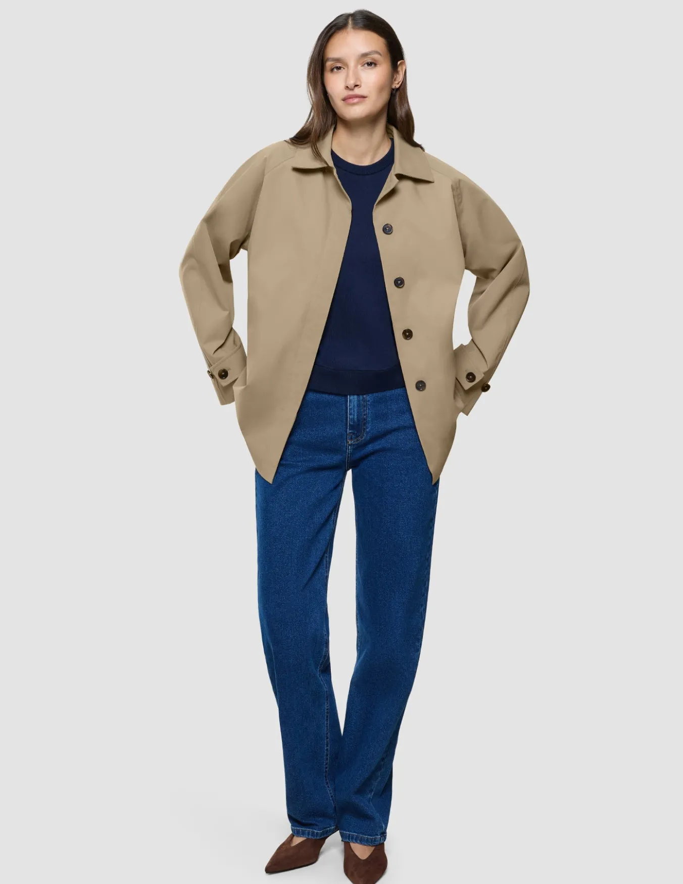 Women Waterproof Trench Coat Short Sand Grain