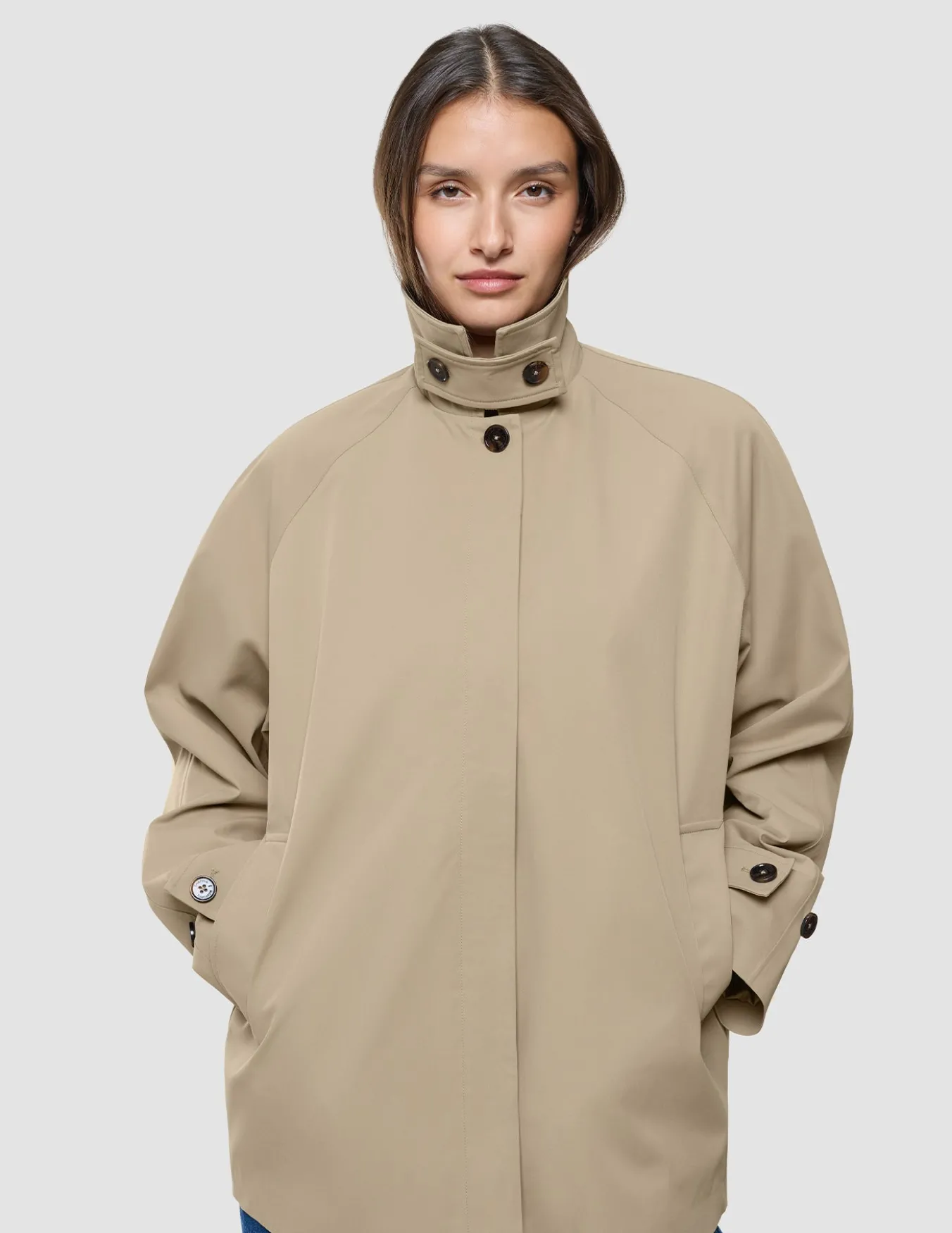 Women Waterproof Trench Coat Short Sand Grain