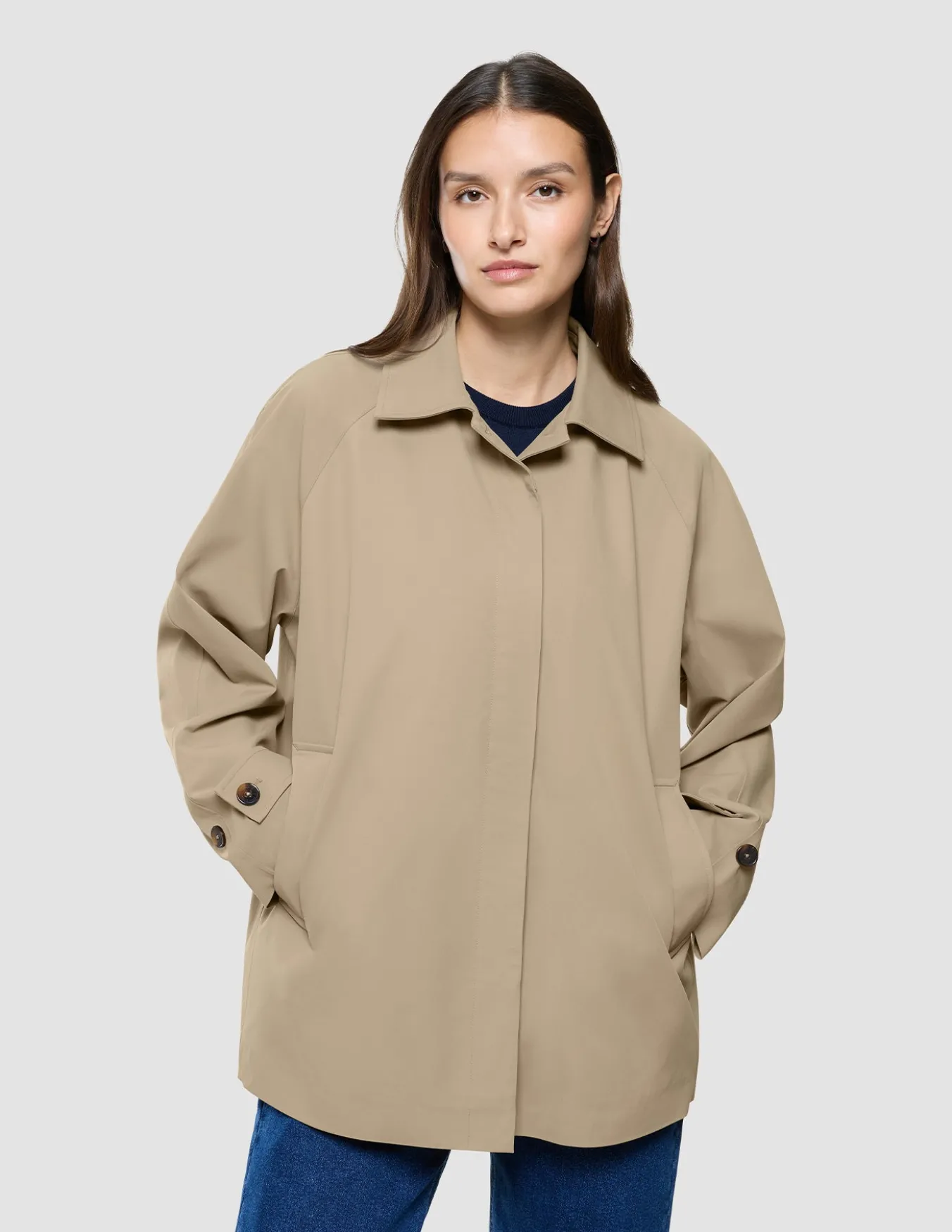 Women Waterproof Trench Coat Short Sand Grain