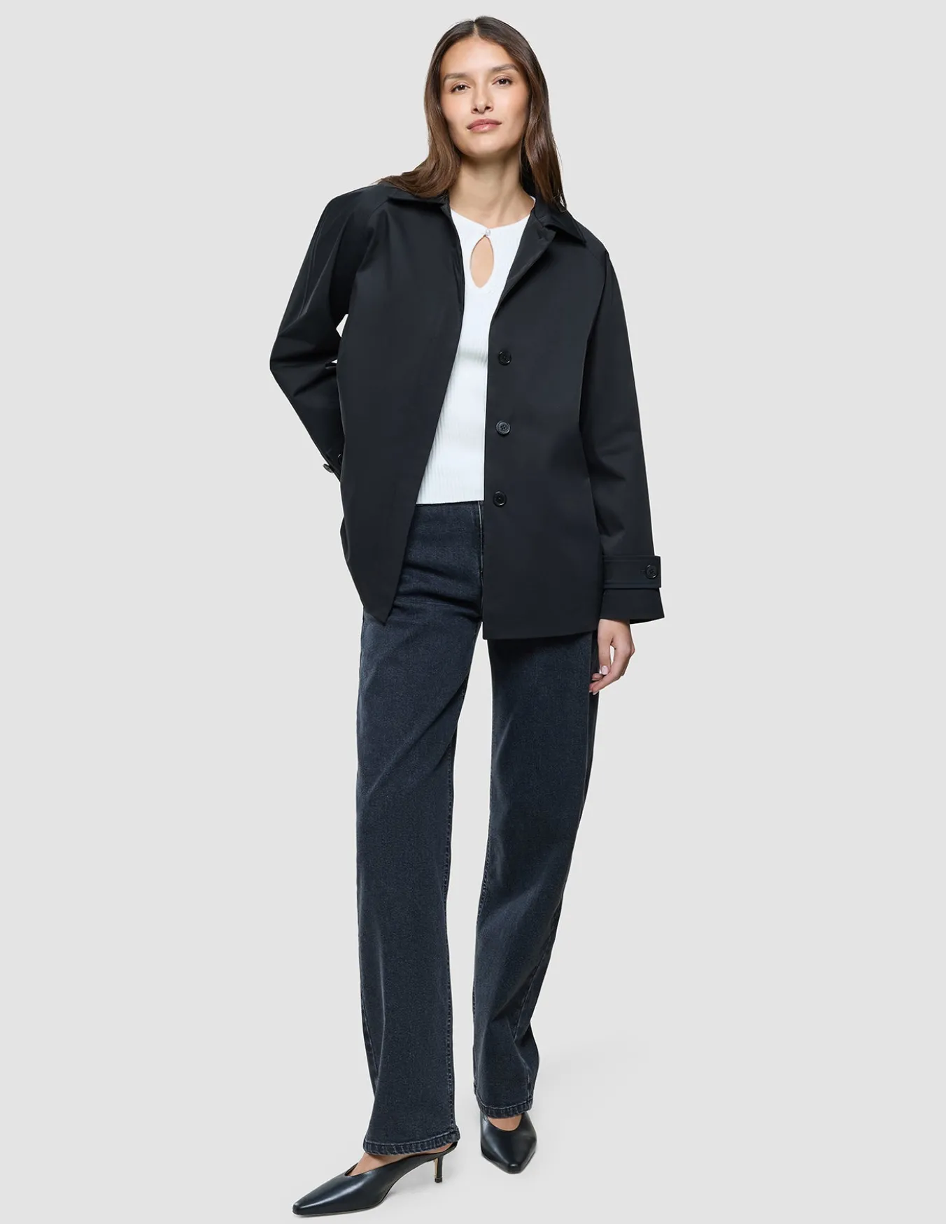 Women Waterproof Trench Coat Short Black
