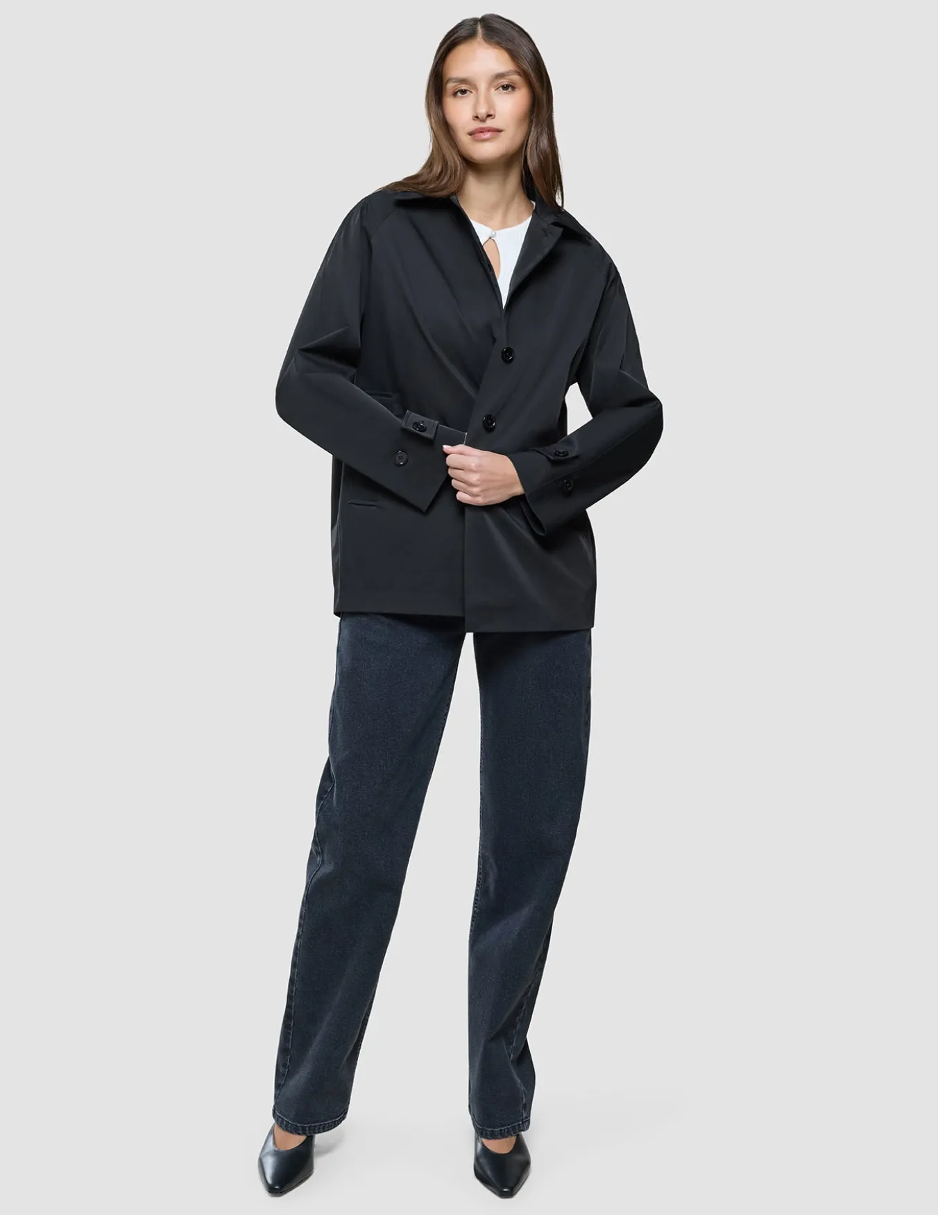 Women Waterproof Trench Coat Short Black